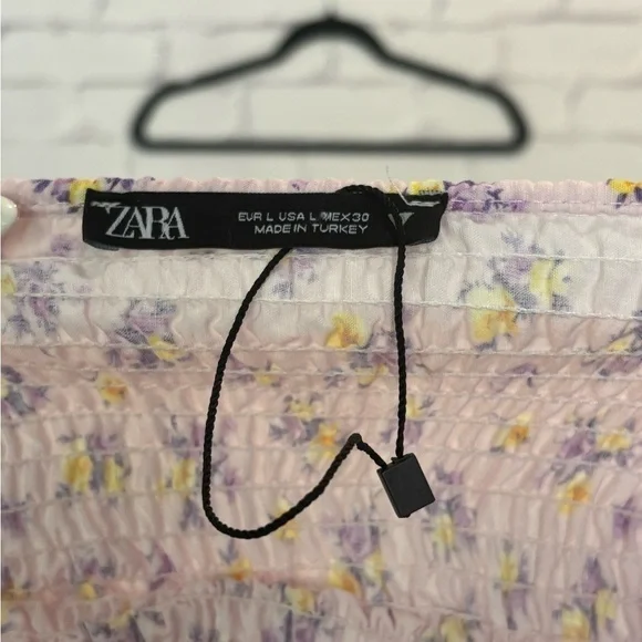 ZARA Pink Floral Linen Blend Crop Top-NWT-Size Large - Picture 3 of 3